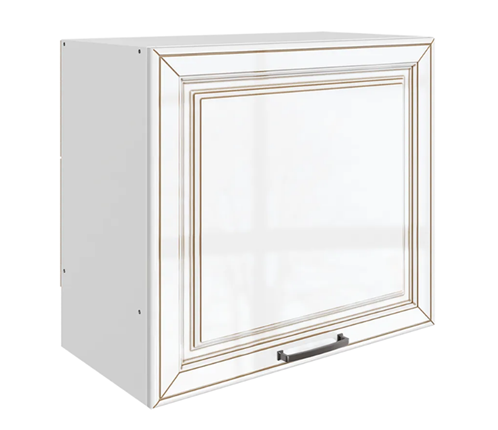Кухонный навесной шкаф Атланта L600 Н566 (1 дв. гл.) эмаль (белый/белый глянец патина золото) в Вологде - изображение
