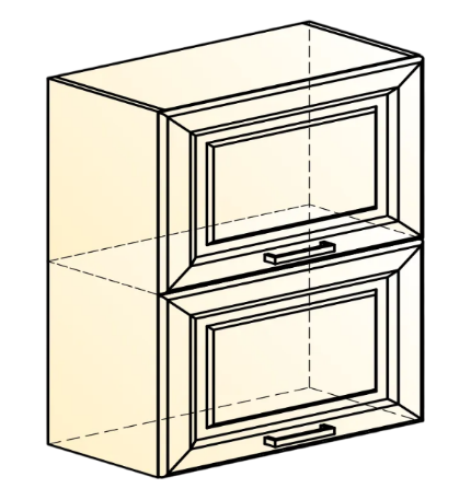 Шкаф на кухню Атланта L600 Н720 (2 дв. гл. гориз.) эмаль (белый/сливки патина платина) в Вологде - изображение 1