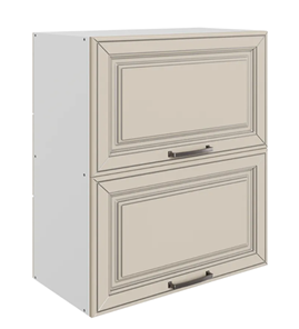 Шкаф на кухню Атланта L600 Н720 (2 дв. гл. гориз.) эмаль (белый/сливки патина платина) в Вологде - предосмотр