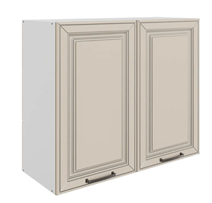 Кухонный навесной шкаф Атланта L800 Н720 (2 дв. гл.) эмаль (белый/сливки патина платина) в Вологде
