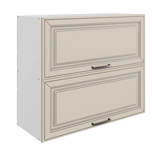 Шкаф кухонный Атланта L800 Н720 (2 дв. гл. гориз.) эмаль (белый/сливки патина платина) в Вологде - предосмотр