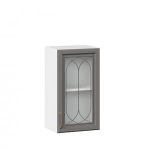 Кухонный навесной шкаф Джелатто 400 со стеклом ЛД 241.320.000.102, Белый/Оникс серый в Вологде