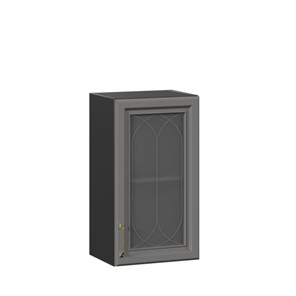 Кухонный навесной шкаф Джелатто 400 со стеклом ЛД 241.320.000.144, Черный/Оникс серый в Вологде - предосмотр