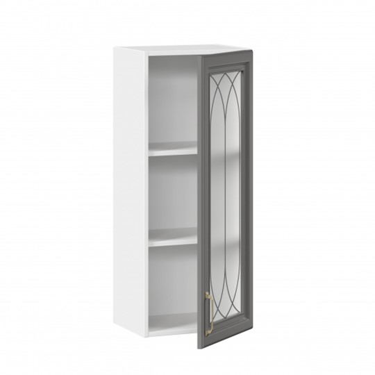 Кухонный навесной шкаф Джелатто 400 высокий со стеклом ЛД 241.420.000.110, Белый/Оникс серый в Вологде - изображение 1