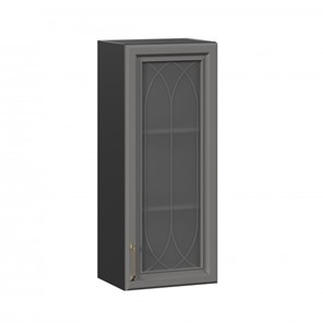 Кухонный навесной шкаф Джелатто 400 высокий со стеклом ЛД 241.420.000.152, Черный/Оникс серый в Вологде