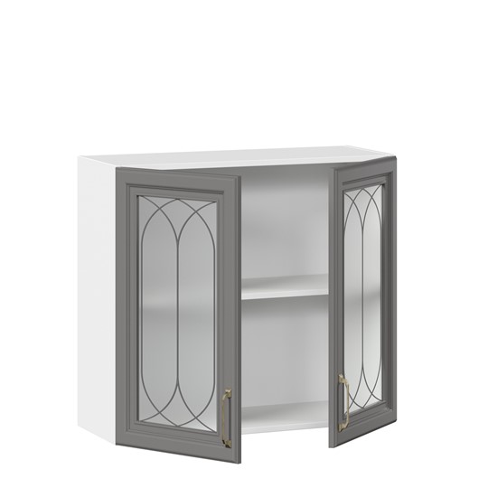 Навесной шкаф Джелатто 800 со стеклом ЛД 241.360.000.107, Белый/Оникс серый в Вологде - изображение 1