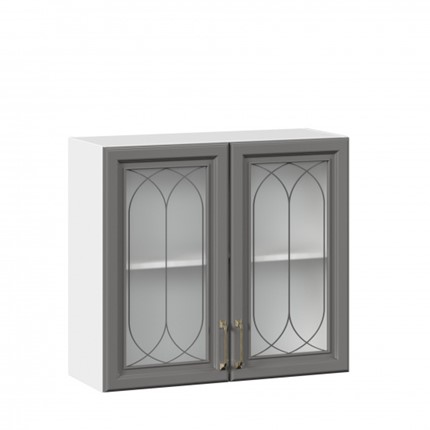 Навесной шкаф Джелатто 800 со стеклом ЛД 241.360.000.107, Белый/Оникс серый в Вологде - изображение