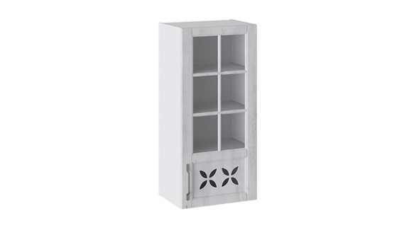 Навесной шкаф Прованс (Белый глянец/Санторини светлый) cо стеклом правый В_96-45_1ДРДс(R) в Вологде - изображение