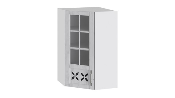 Навесной шкаф Прованс (Белый глянец/Санторини светлый) угловой со стеклом ВУ45_96-(40)_1ДРДс(L) в Вологде - изображение