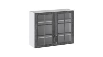 Шкаф кухонный Прованс (Белый глянец/Санторини темный) со стеклом В_72-90_2ДРс в Вологде