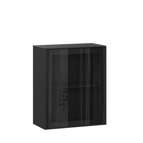 Навесной кухонный шкаф со стеклом 600 Индиго ЛД 298.350.000.063, Чёрный/Чёрный в Вологде - предосмотр