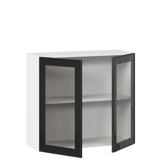 Навесной шкаф со стеклом 800 Индиго ЛД 298.360.000.023, Белый/Чёрный в Вологде - изображение 1