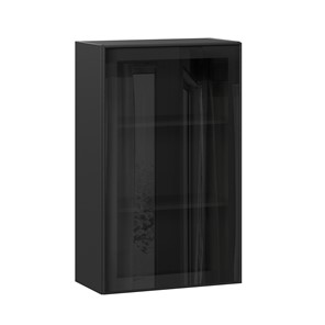 Шкаф настенный высокий со стеклом 600 Индиго ЛД 298.450.000.170, Чёрный/Чёрный в Вологде