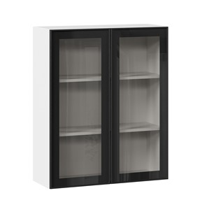 Шкаф кухонный высокий со стеклом 800 Индиго ЛД 298.460.000.030, Белый/Чёрный в Вологде