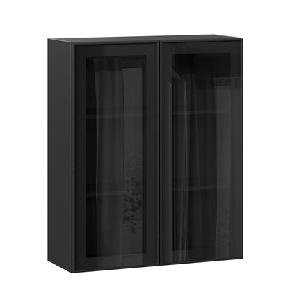 Навесной шкаф высокий со стеклом 800 Индиго ЛД 298.460.000.156, Чёрный/Чёрный в Вологде - изображение