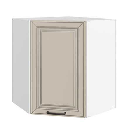 Угловой настенный шкаф Атланта L600х600 Н720 (1 дв. гл.) эмаль (белый/сливки патина платина) в Вологде - изображение