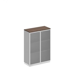 Шкаф для документов средний со стеклянными дверьми в рамке Bravo, дуб гладстоун/белый премиум (90х40х124,6) в Вологде