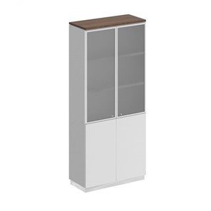 Шкаф для документов со стеклянными дверьми Bravo, дуб гладстоун/белый премиум/белый премиум (90х40х203.4) в Вологде