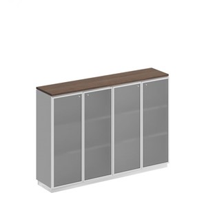 Шкаф для документов средний со стеклянными дверьми в рамке Bravo, дуб гладстоун/белый премиум (180,2х40х124,6) в Вологде