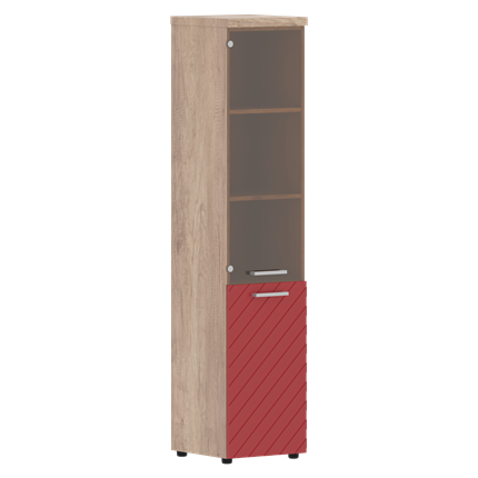 Стеллаж с дверью TORR LUX TLHC 42.2 L колонка комбинированная с топом 435х452х1958 Дуб Каньон/ Красный в Вологде - изображение