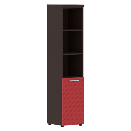 Стеллаж с дверью TORR LUX TLHC 42.5 L колонка с глухой малой дверью и топом 435х452х1958 Венге/ Красный в Вологде - изображение