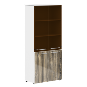 Шкаф колонка со стеклянными и глухими дверями MORRIS  Дуб Базель/Венге Белый MHC 85.2 (854х423х1956) в Вологде