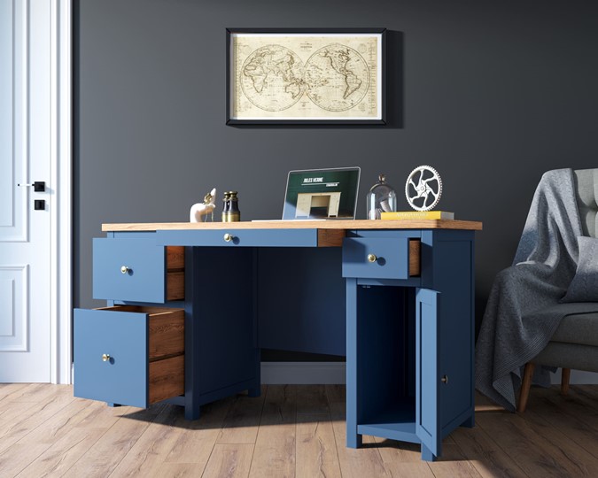 Большой рабочий стол Jules Verne JV14ETGB (Синий) в Вологде - изображение 2