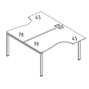 Рабочая станция столы (2х160) эргономичные "Классика" опоры UNO А4, 160x184x75 белый премиум / металлокаркас белый А4 Б1 185 БП в Вологде