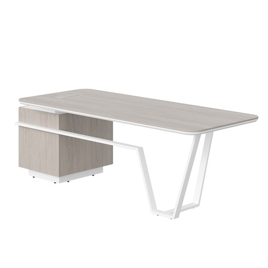 Стол с комбинированной столешницей и правой тумбой LINE Дуб-серый-белый СФ-571101.1 (2225х900х762) в Вологде - изображение 1