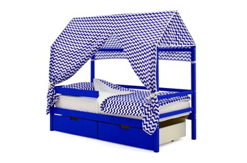 Крыша текстильная для кровати-домика Svogen (зигзаги, синий) в Вологде - предосмотр