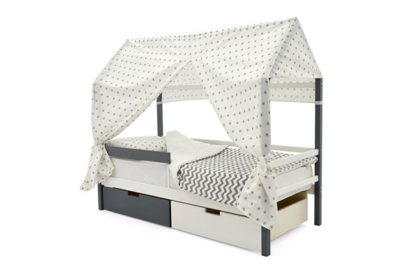 Крыша текстильная для кровати-домика Svogen (звезды;графит) в Вологде - изображение