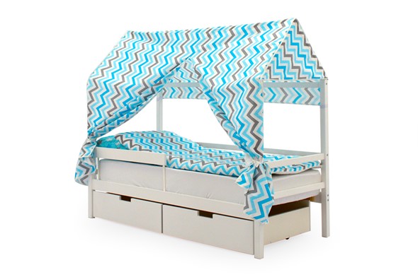 Крыша текстильная для кровати-домика Svogen (зигзаги; голубой, синий) в Вологде - изображение