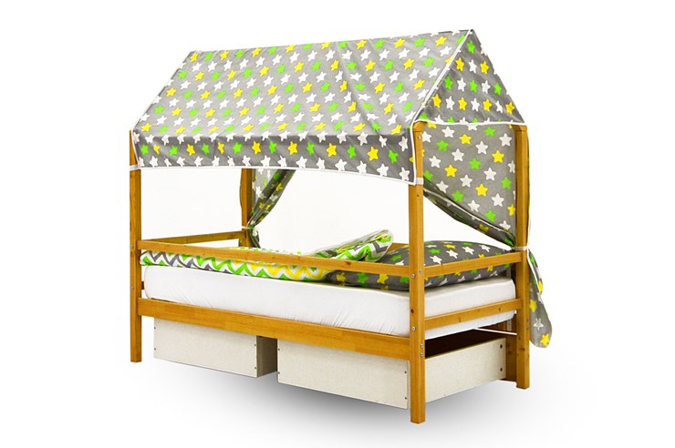 Крыша текстильная для кровати-домика Svogen (звезды, желтый, серый) в Вологде - изображение 2