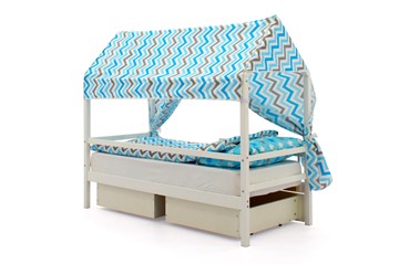 Крыша текстильная для кровати-домика Svogen (зигзаги; голубой, синий) в Вологде - предосмотр 1