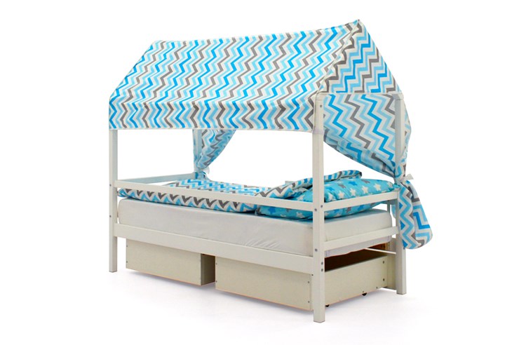 Крыша текстильная для кровати-домика Svogen (зигзаги; голубой, синий) в Вологде - изображение 1