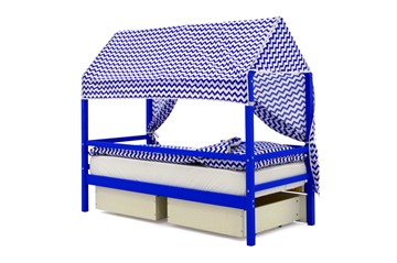 Крыша текстильная для кровати-домика Svogen (зигзаги, синий) в Вологде - предосмотр 2