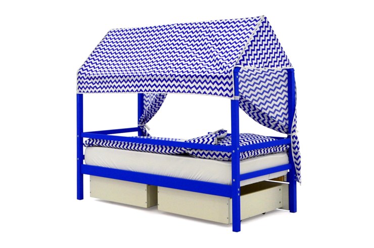 Крыша текстильная для кровати-домика Svogen (зигзаги, синий) в Вологде - изображение 2