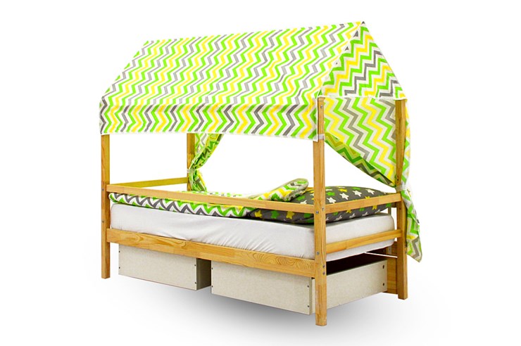 Крыша текстильная для кровати-домика Svogen (зигзаги; зеленый, желтый) в Вологде - изображение 2