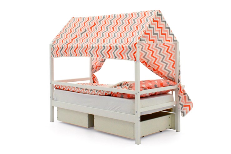 Крыша текстильная для кровати-домика Svogen (зигзаги; красный, графит) в Вологде - изображение 2