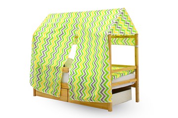 Крыша текстильная для кровати-домика Svogen (зигзаги; зеленый, желтый) в Вологде - предосмотр 1