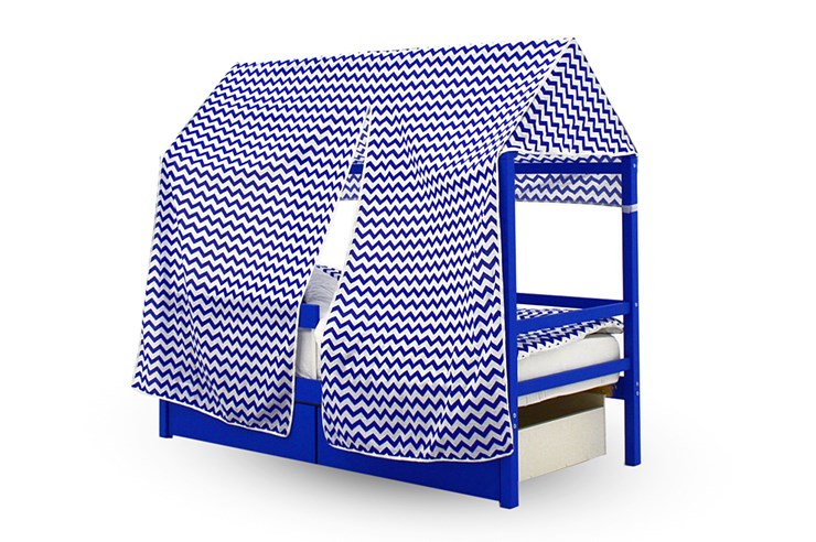Крыша текстильная для кровати-домика Svogen (зигзаги, синий) в Вологде - изображение 1