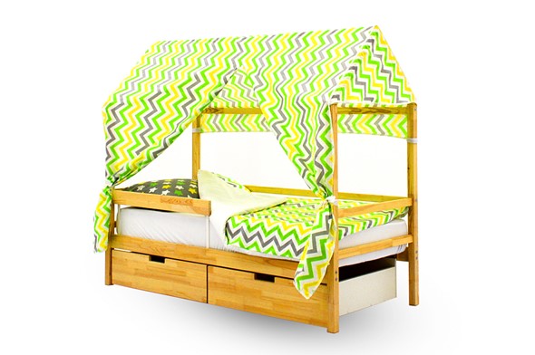 Крыша текстильная для кровати-домика Svogen (зигзаги; зеленый, желтый) в Вологде - изображение