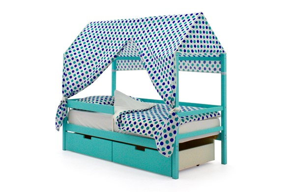 Крыша текстильная для кровати-домика Svogen (круги, мятный, синий) в Вологде - изображение