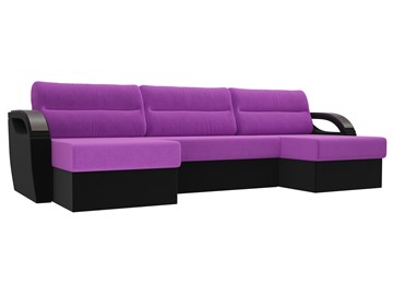 Большой П-образный диван Форсайт, Фиолетовый/Черный (микровельвет) в Вологде