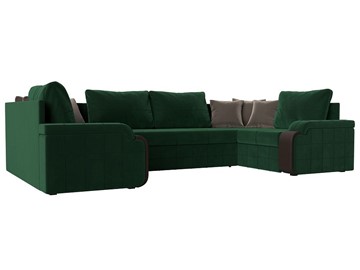 П-образный диван Николь, Зеленый/Коричневый/Коричневый (велюр/экокожа) в Вологде
