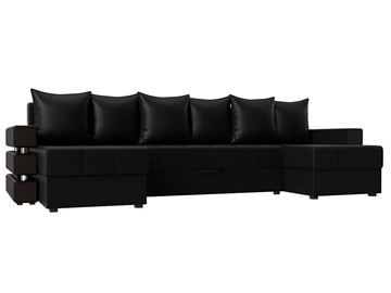 Большой П-образный диван Венеция боннель, Черный (Экокожа) в Вологде - предосмотр