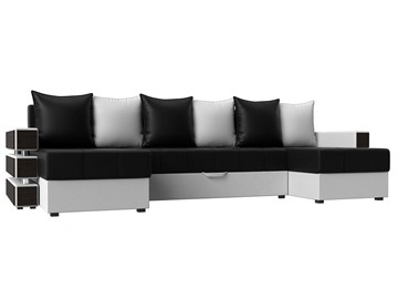 Большой П-образный диван Венеция боннель, Черный\Белый (Экокожа) в Вологде - предосмотр
