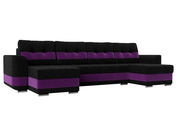 П-образный диван Честер, Черный/фиолетовый (вельвет) в Вологде - изображение