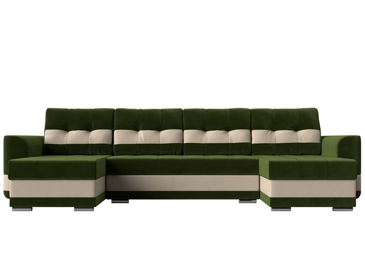 П-образный диван Честер, Зеленый/бежевый (вельвет/экокожа) в Вологде - изображение 1