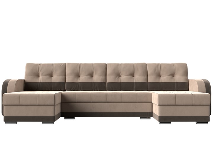 П-образный диван Марсель, Бежевый/коричневый (велюр) в Вологде - изображение 1